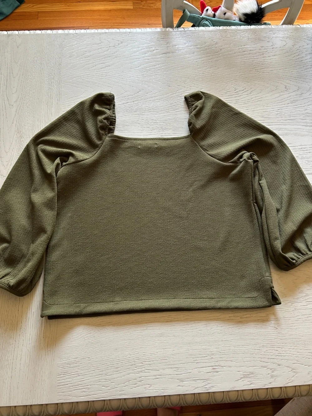 Madewell Olive Square Neck Puff Sleeve Long Sleeve Top